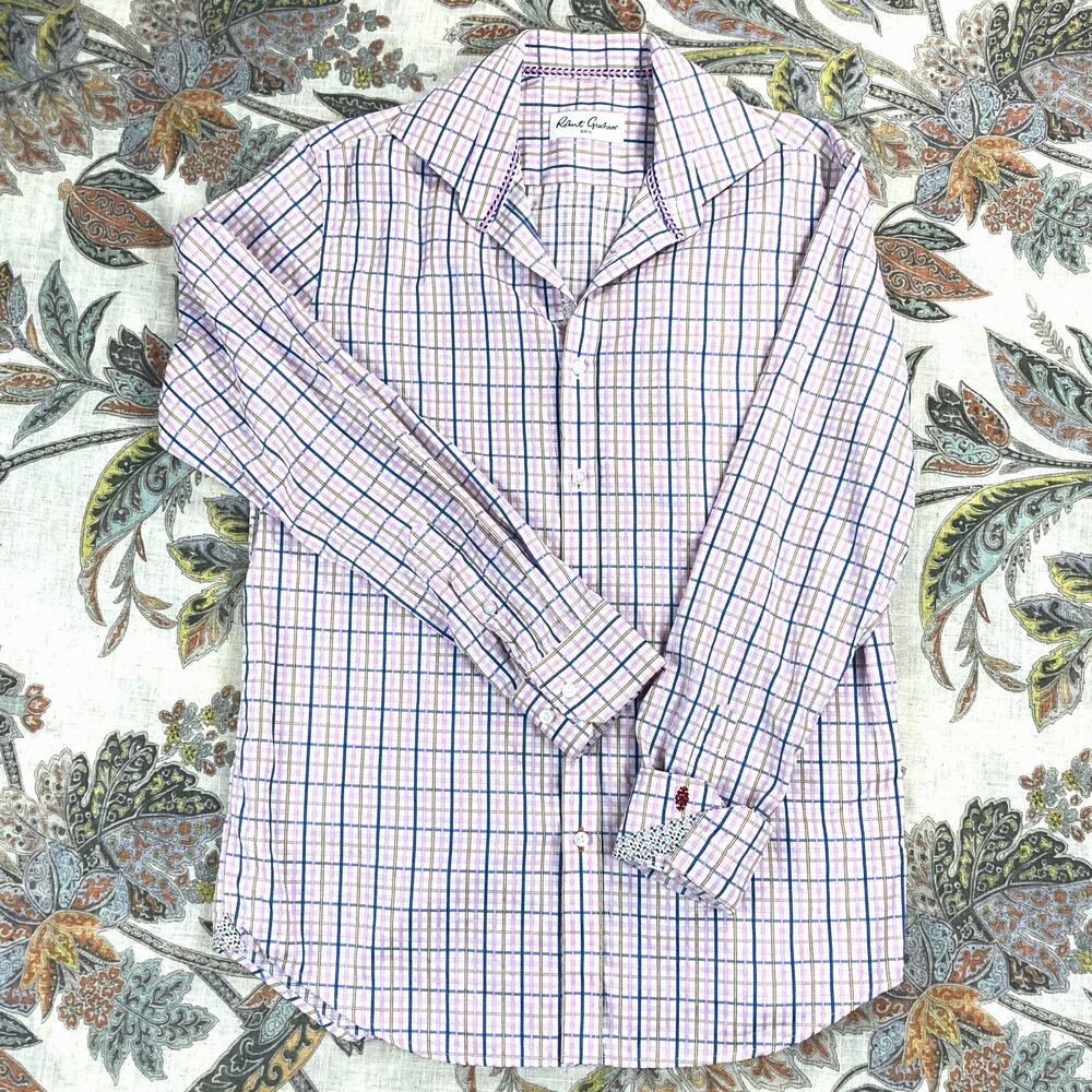 Robert Graham Pink Blue Tattersall Check Cotton Long Sleeve Button Shirt 15 38